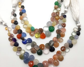 7" Multi Gemstone Heart Beads: Faceted Briolette Strand