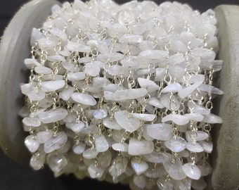 Rainbow Moonstone Rosary Chain: Silver Plated Wire, Jewelry Crafts