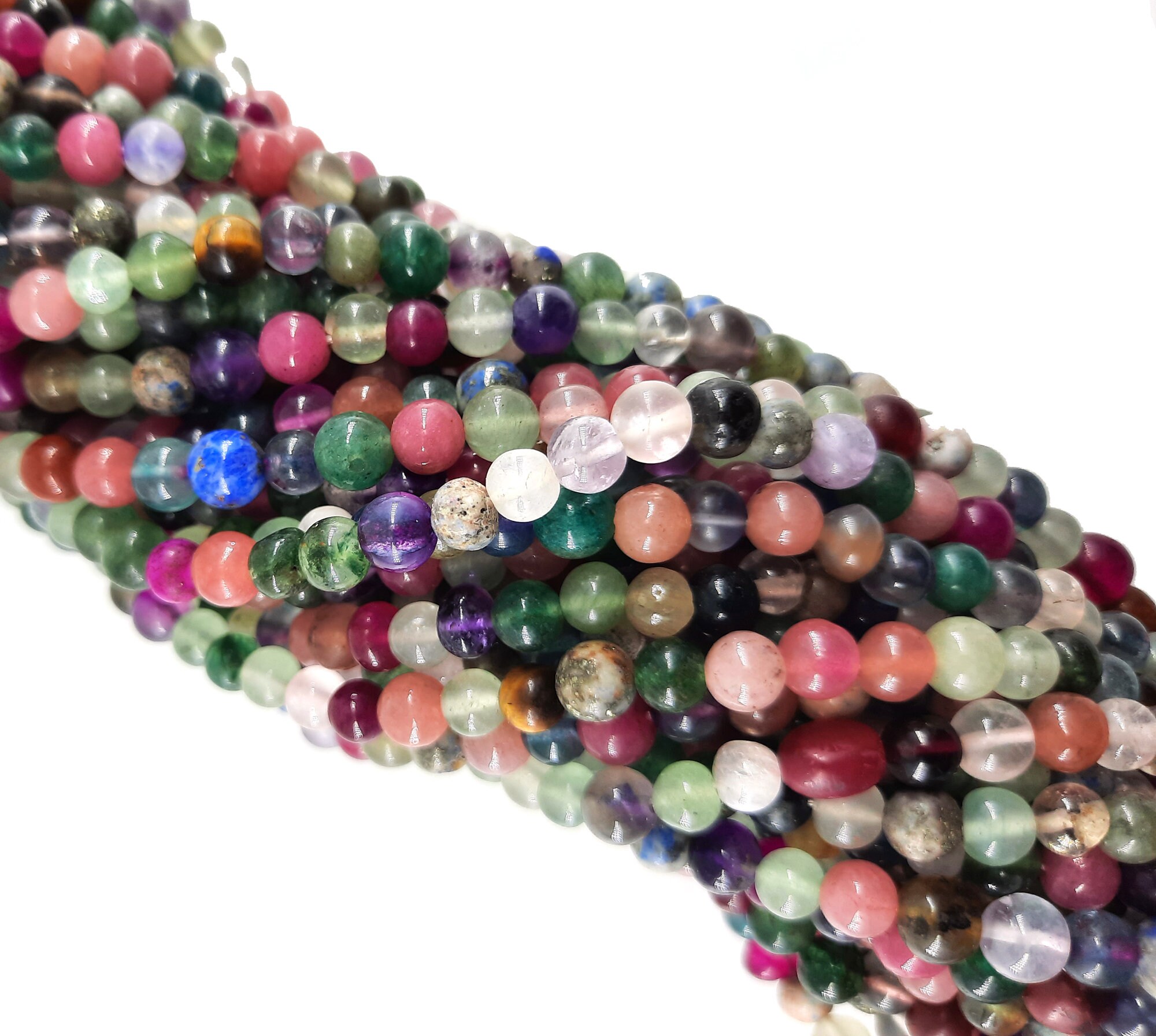 13 Multi Color Beads Smooth Round Gemstone Beads Etsy