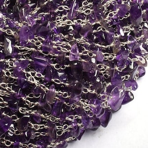 Natural African Amethyst Uncut Chips Beads Rosary Chain Smooth Nugget Beaded Jewelry Making Crafts