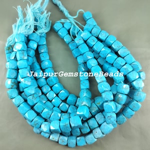 Blue Turquoise Natural Faceted Cube Box Shape Beads Turquoise Beads Loose Handmade Beads Turquoise Briolette Cube Gemstone Beads