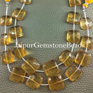 Amazing T-Drilled Lemon Quartz Gemstone Beads, Yellow Lemon Quartz Gemstone Beads, 8&quot; Semi Precious Beads, Faceted Cushion Checker Cut Beads