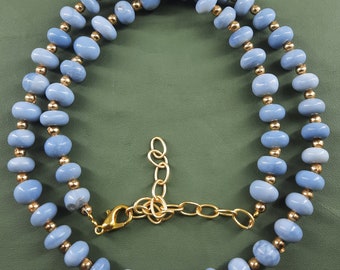 Blue Opal Necklace: 16" Rondelle Gemstone Beads for Jewelry Making