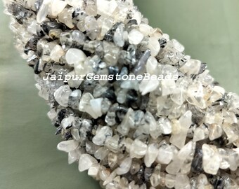 Black Rutile Quartz Chip Beads: 4-7mm Gemstone Nugget Strand