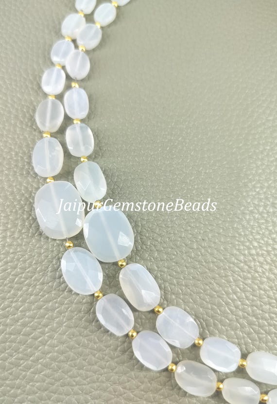 Faceted White Moonstone Beads: Oval Gemstone, 8