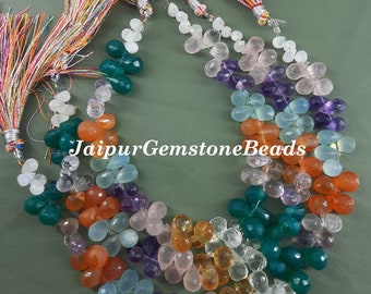 Multi Gemstone Faceted Drop Briolette Strand - 8" Jewelry Making