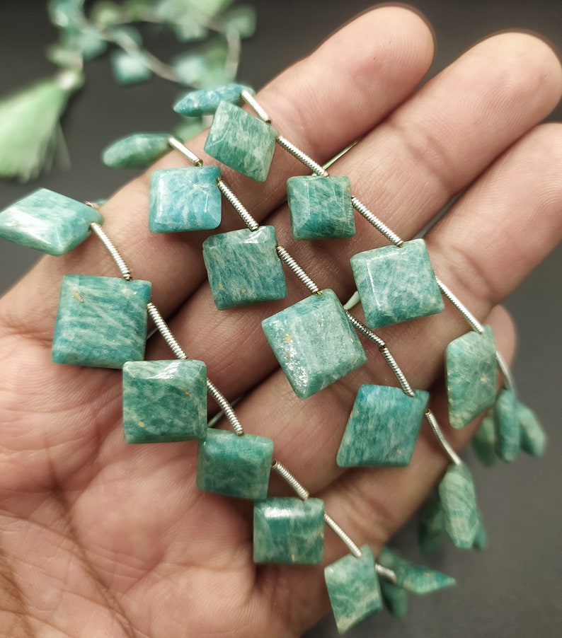 Amazonite Faceted Cushion Square Beads 8mm 11mm 8 Strand fancy shape