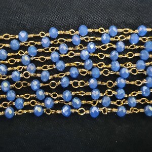 Chalcedony Rosary Chain: Gold Plated Rondelle Beaded Jewelry Finding