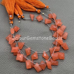Orange Jade Beads 8" Strand, Faceted Table Cut Gemstone