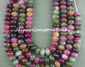 Multi Tourmaline Quartz Beads: 8mm Smooth Rondelle Gemstone Strand