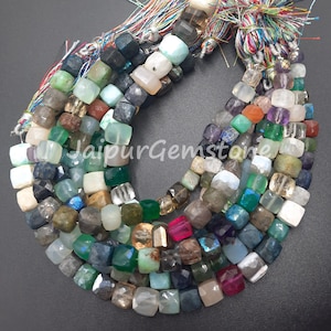8 Inch Strand Natural Multi Disco Faceted 3D Cube Box Shape Size 5-11 mm Handmade 3D Cube Box Multi Color Gemstone Jewelry Making Crafts