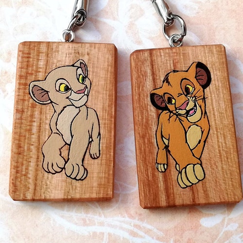 Wooden Keychain With Simba and Nala Engraving Lion King Etsy