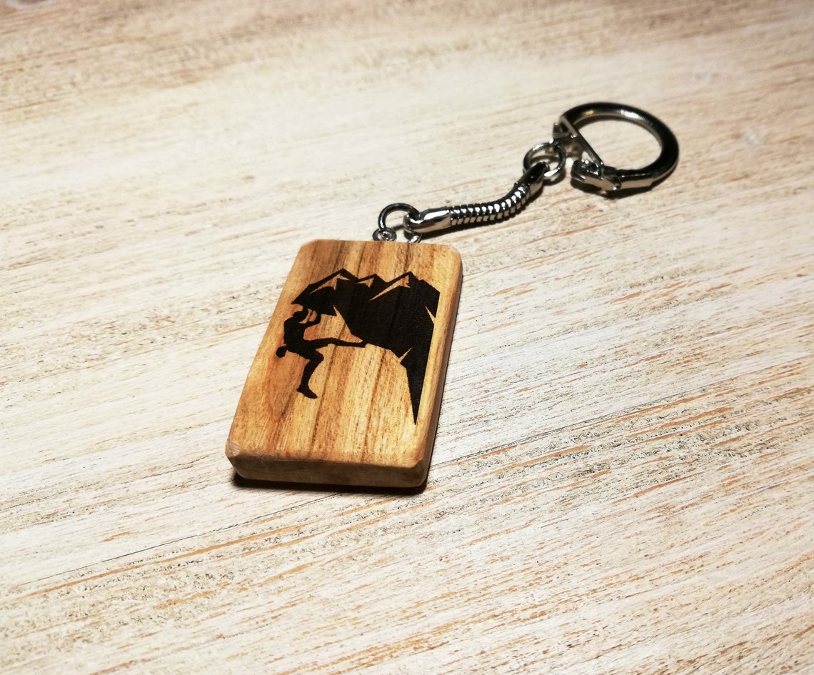 Wooden Keychain With Rock Climbing Engraving Climber's Etsy UK