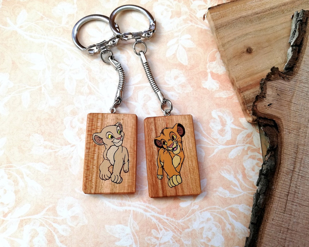 Wooden Keychains With Simba and Nala Engraving Lion King Etsy