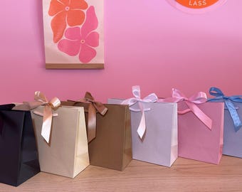 Recycled Paper Gift Bags with Ribbon Tie, Rope Handles – Various Colors