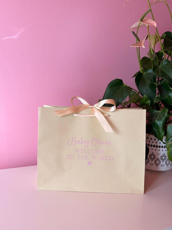 Personalised Baby Gift Bag - Ribbon Tie: Baby Shower, Newborn, Welcome to the world