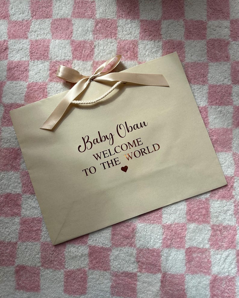 Personalised Baby Gift Bag - Ribbon Tie: Baby Shower, Newborn, Welcome to the world