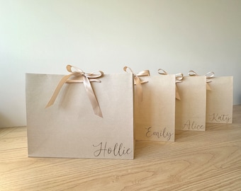Personalised - Ribbon Tie Natural Rope Gift Bag- Wedding, Birthday, Anniversary, Present - Bride/Groom/Bridesmaid,Maid of Honour,Flower Girl