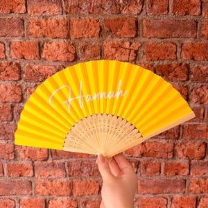 Personalised Paper Hand Fan: Vinyl Name, Party Favor, Wedding, Birthday, Holiday Yellow