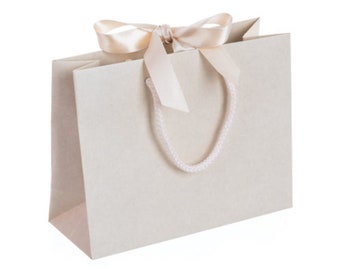 Ribbon Tie Natural Rope Landscape Recycled Gift Bags - White, Cream, Black & Kraft - Gift Bag Only (no decal)