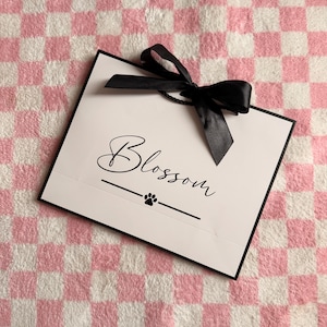 Personalised Dog Gift Bag: White with Black Ribbon - Puppy, Paw Print