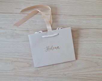 Personalised - Ribbon Tie Rope Gift Bag - Cream, Black, White, Kraft