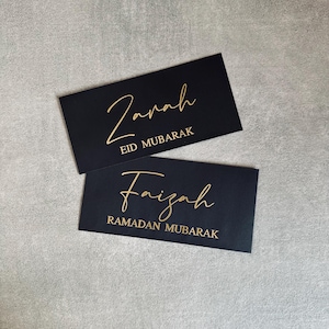 Gepersonaliseerd - Naam - Eid Mubarak / Happy Eid / Ramadan Mubarak / Ramadan Kareem - Geldenvelopportemonnee - Zwart-wit kraftpapier