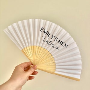 Abanico plegable de papel con texto personalizado (negro, blanco, rosa, naranja y lila). Personalizable con vinilo. Ideal para fiestas, bodas, negocios y despedidas de soltera.