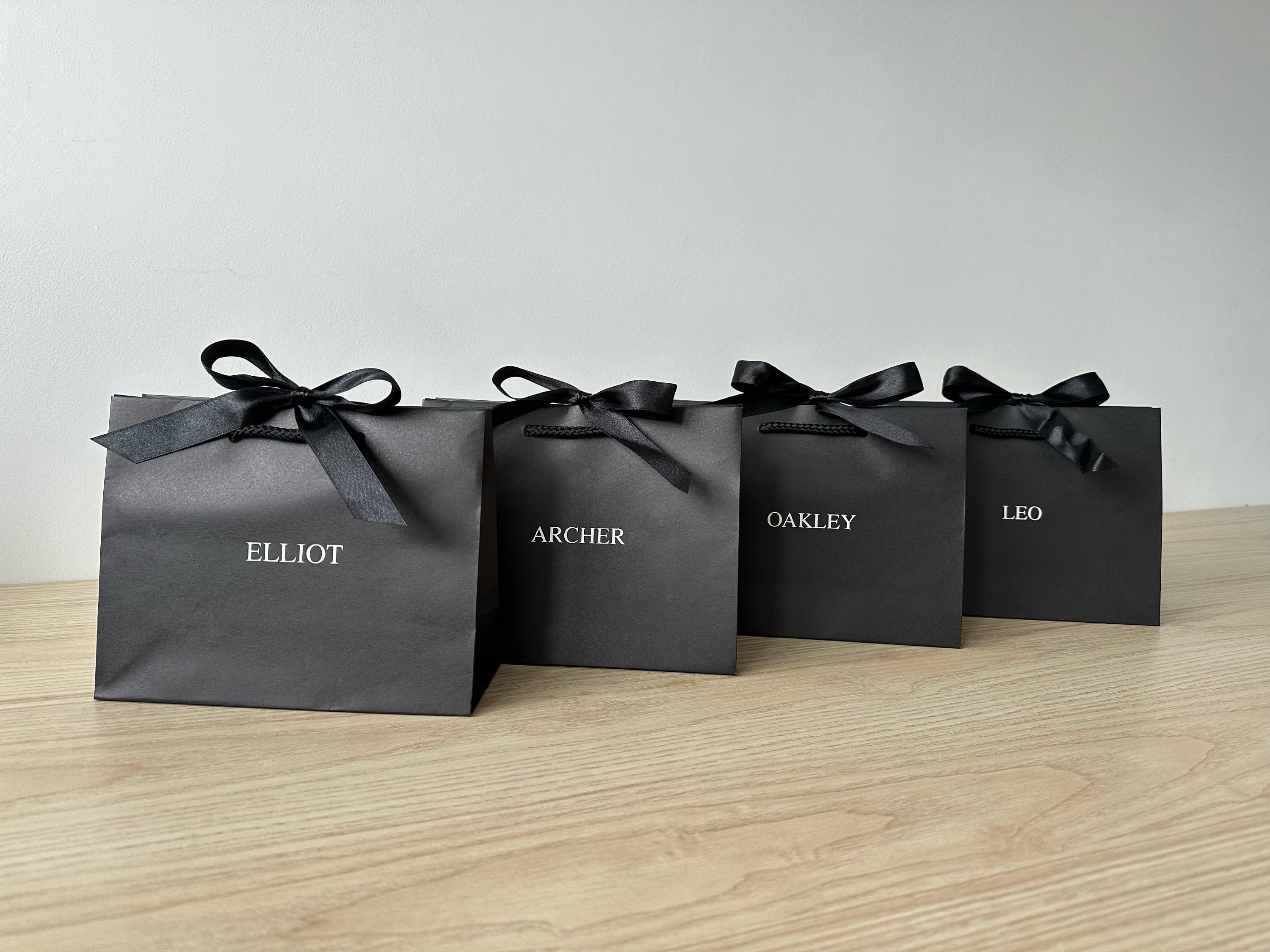 Personalised - Ribbon Tie Rope Gift Bag - Cream, Black, White, Kraft