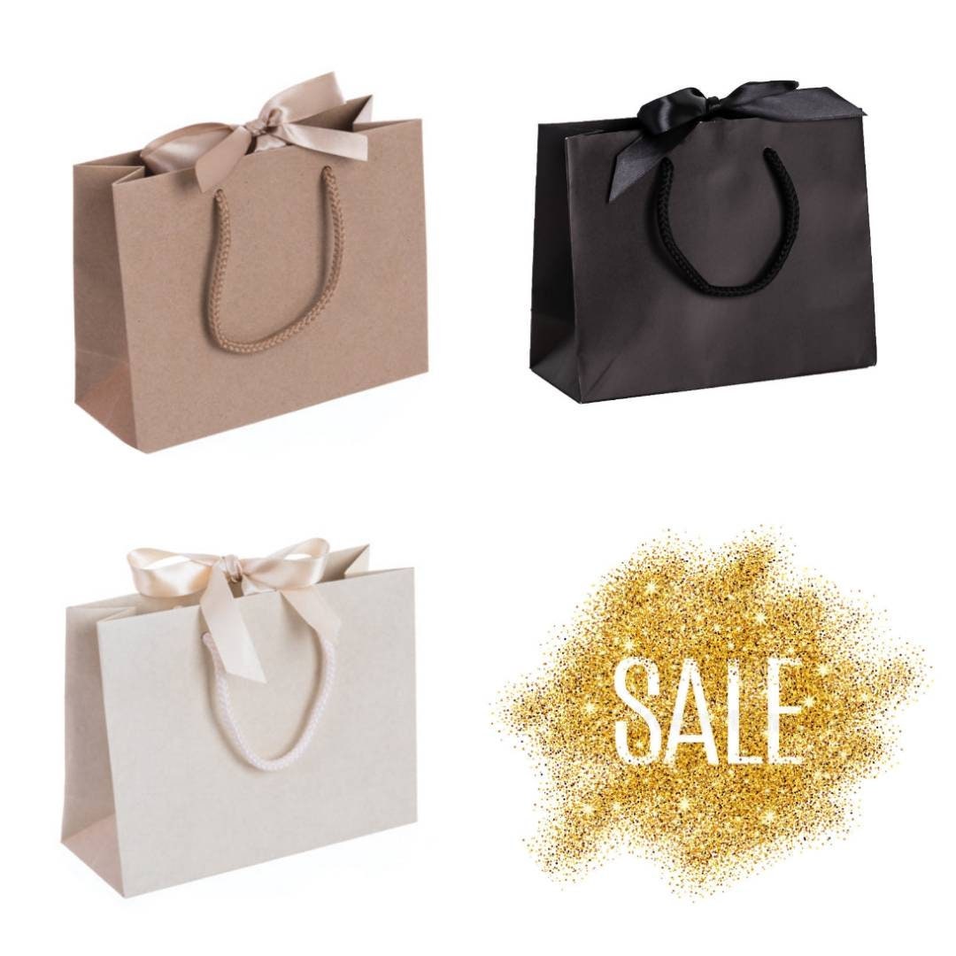 Ribbon Tie Natural Rope Gift Bags - CREAM, BLACK & KRAFT - Gift Bag Only (no decal)