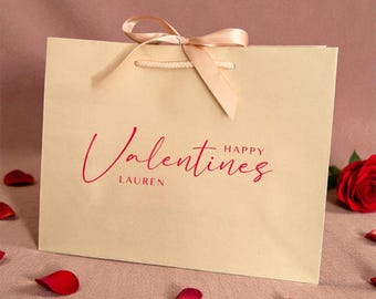 Personalised Valentines Gift Bag: Ribbon Tie Rope Handle - Love, Couple