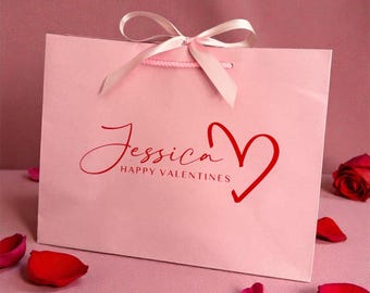 Personalised Valentines Gift Bag: Ribbon Tie Rope Handle - Love, Couple