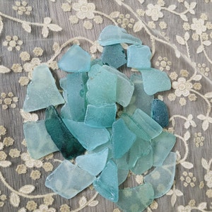 Aqua Baltic Sea Glass Set (32 pcs): Medium Beach Glass for Jewelry & Crafts