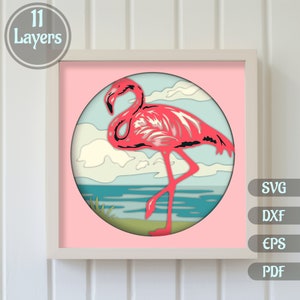 Layered Flamingo Svg, 3d Flamingo Shadow Box Templates, 3D Paper cutting, flamingo cut files for cricut, dxf for laser cut, Silhouette