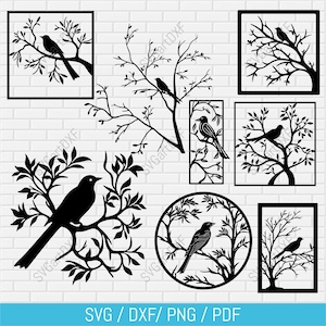 壁パネル バード DXF ファイル、レーザー カット用の装飾 DXF、パネル CNC デザイン、クリカット用 svg、プラズマ カット用金属装飾、CNC ルーター用 DXF