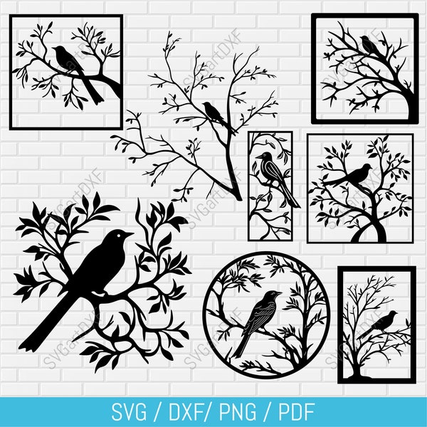 Wall Panel Bird Dxf file, decors dxf for laser cutting, panels cnc designs, svg for cricut, metal decor for plasma cut, dxf for cnc router