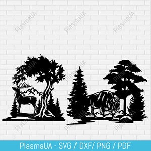 プラズマカット用の鹿のシーン DXF、Wisent DXF ファイル、装飾作成 DXF、カッティング マシン ファイル、クラフト DXF、野生動物のシーン DXF、クリカット用の動物