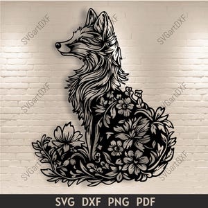 Floral renard SVG pour Cricut & Silhouette, renard avec fleurs DXF pour découpe laser, renard Clipart PNG, conception par sublimation, téléchargement numérique