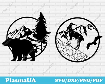 Wildlife cut files, svg cut files silhouette, landscape svg, wall decor dxf, nature clipart, dxf for plasma, files for cricut, mountain svg