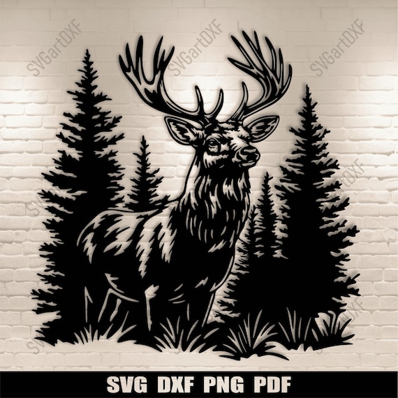 Deer in Forest Svg for Cricut, Wildlife Dxf for CNC, Laser cutting Design, Whitetail Deer Svg, Plasma Metal cut, Sublimation Art