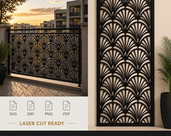 Art-Deco-Fächermuster Panel SVG DXF | Dekoratives Geländer Zaun Tor Design | Laser-Plasma-Schnittdateien