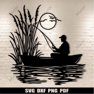 Pescador Dxf para corte por láser, proyecto CNC, Svg para Cricut, diseño de silueta, decoración de pared de metal DIY