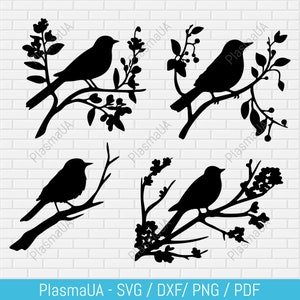 Birds on branch svg, birds dxf for laser cut, birds dxf for plasma, digital cut files, silhouette birds svg, cricut files, svg for shirts
