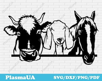 Peeking animals svg for cricut, farm animals dxf files for laser cut, svg craft, cutting files animals, silhouette cut files, svg design