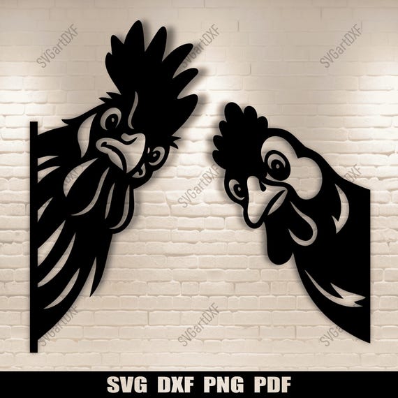 Funny chickens svg dxf – Peeking hen and roosters cutting files for cricut, silhouette, glowforge laser, cnc plasma, farmhouse decor