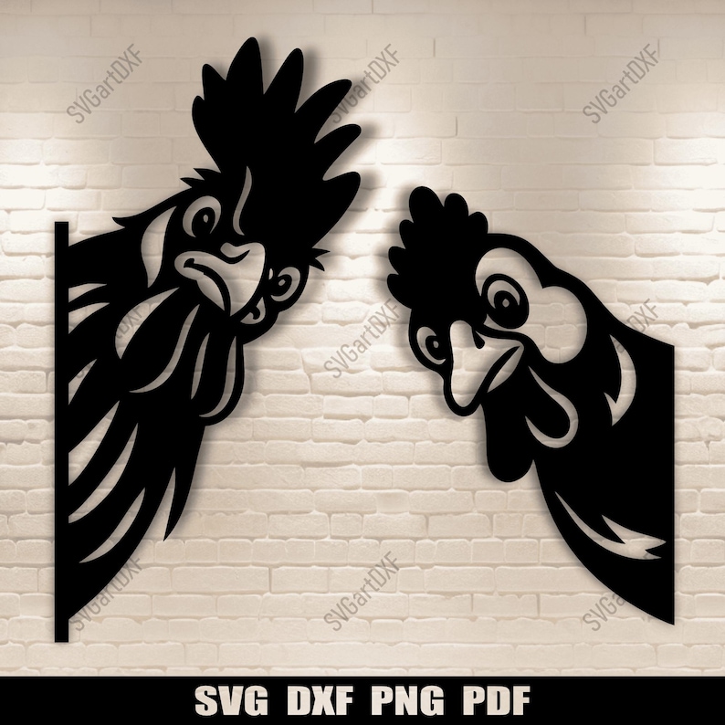 Funny chickens svg dxf png pdf bundle with peeking hens and roosters