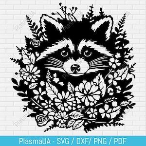 Floral Raccoon Svg Dxf – Cute Animal Silhouette with Flowers for CNC, Laser Cutting, Cricut & Wood Crafts