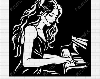 Pianist svg for cricrut, girl svg file, dxf files for plasma, wall art panels, cnc files for cutting, wood wall panel art, vector panel