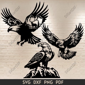 Bald Eagle Svg, Eagle natuur scène SVG, Bald Eagle DXF voor laser, SVG gesneden bestanden voor cricut, American Bald Eagle SVG, Flying Eagle Svg
