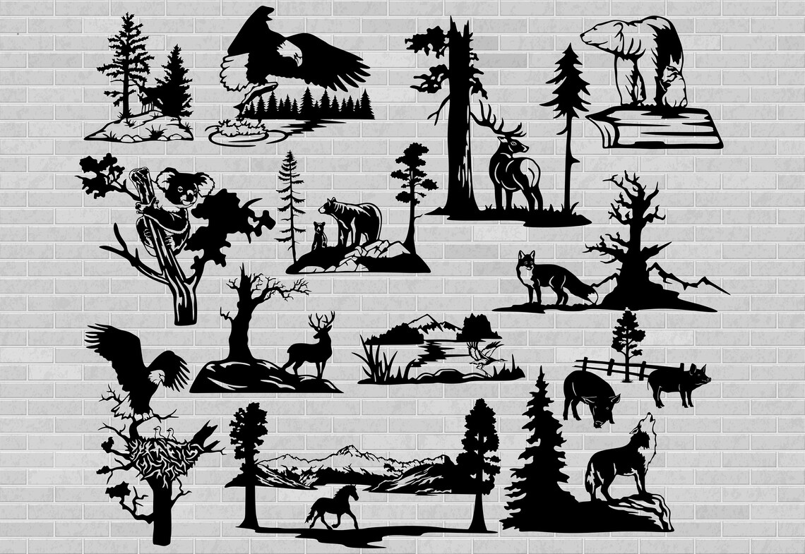 Wildlife scene svg svg files for cricut dxf for laser laser | Etsy